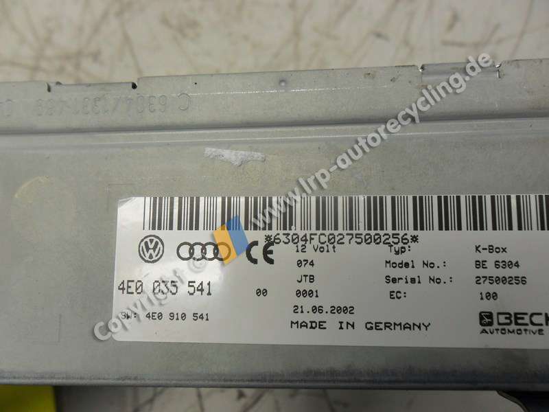 Audi A8 4E D3 Bj.2002 original Steuergerät Radio K-Box 4E0035541 SW: 4E0910541